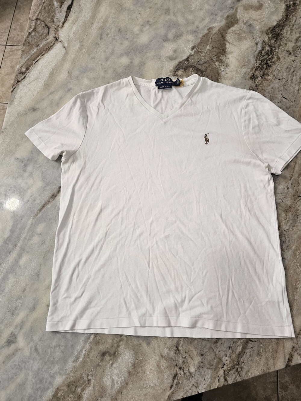 Polo Ralph Lauren Custom Slim Fit V-Neck T-Shirt Men's Large White Pony Logo